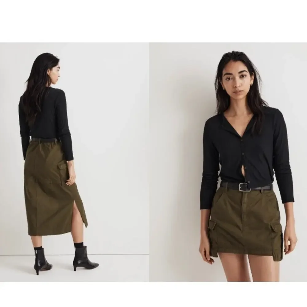NWT Madewell XS Cargo Convertible Midi Skirt in (Re)generative Chino Olive Green